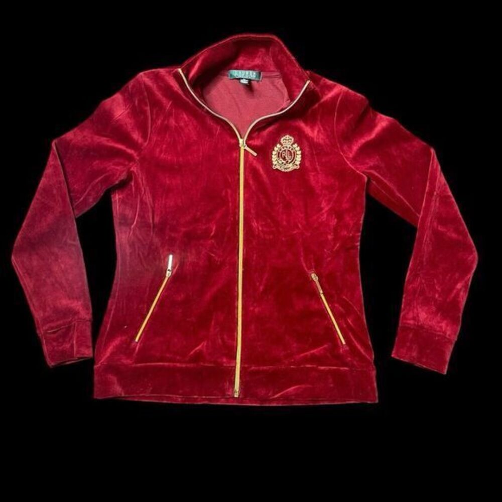 Vintage Lauren Ralph Lauren Velvet Full Zip Jacket‎ Gold Crest Womens PS Velour